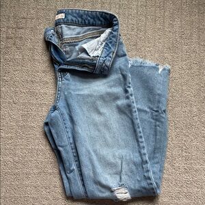 SO Juniors High Rise Straight Leg Distressed Light Blue Jeans Size 1